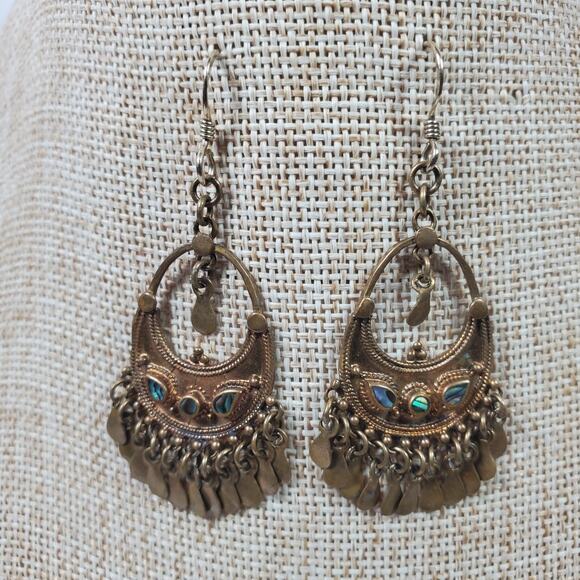 Vintage Hippie Handbag Earrings Gold Tone 2.25 Inch Dangle Drop Hook - Picture 1 of 4